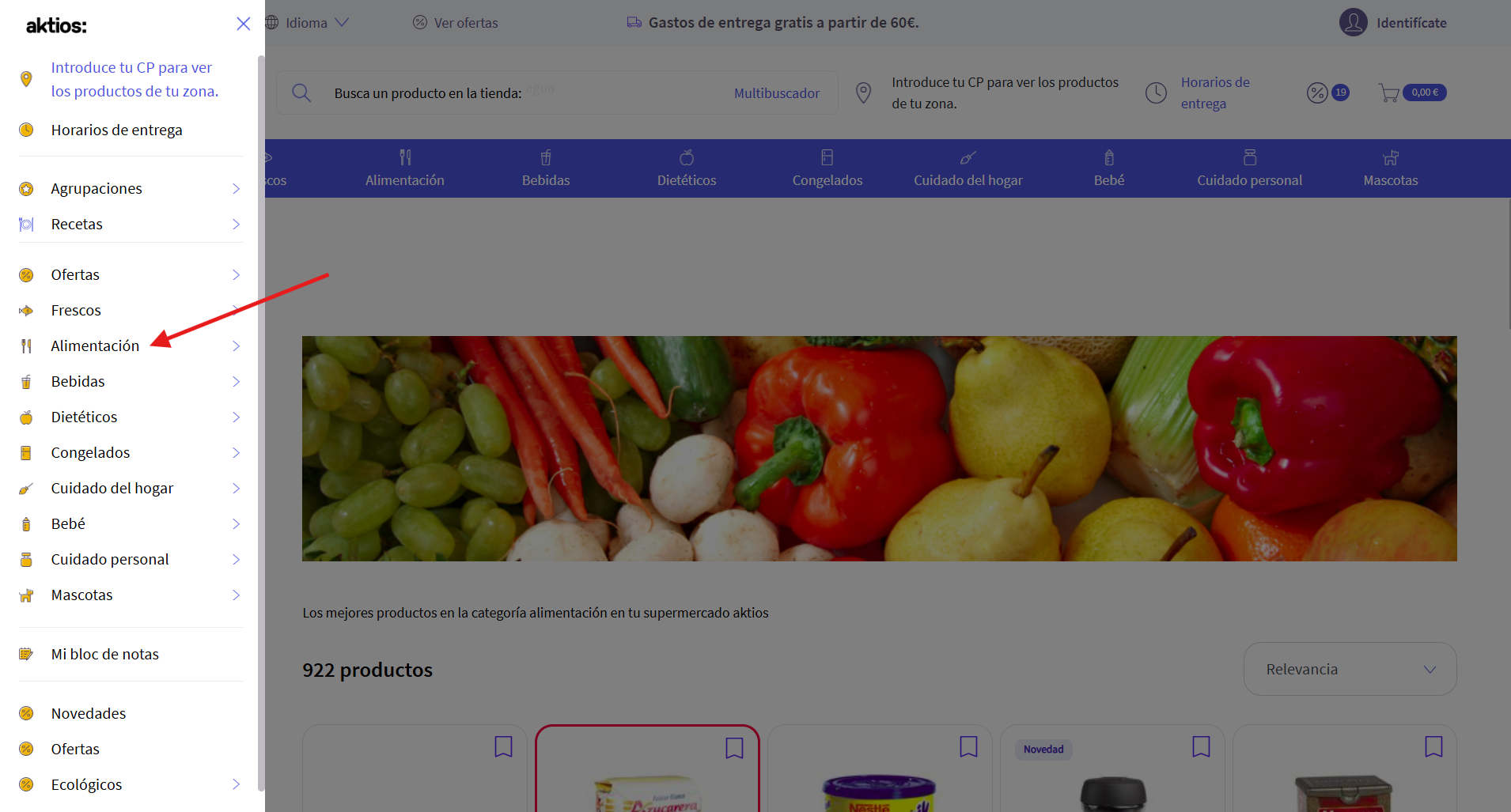 Ubicación del nombre de categoría en menú
