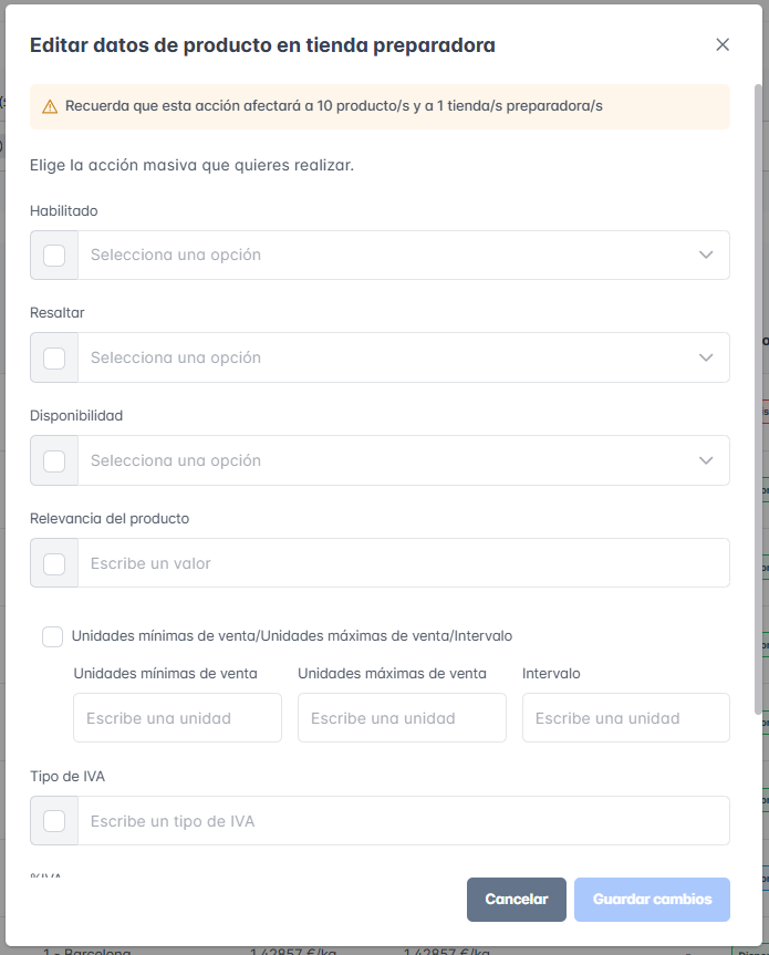 Editar datos en tiendas preparadoras