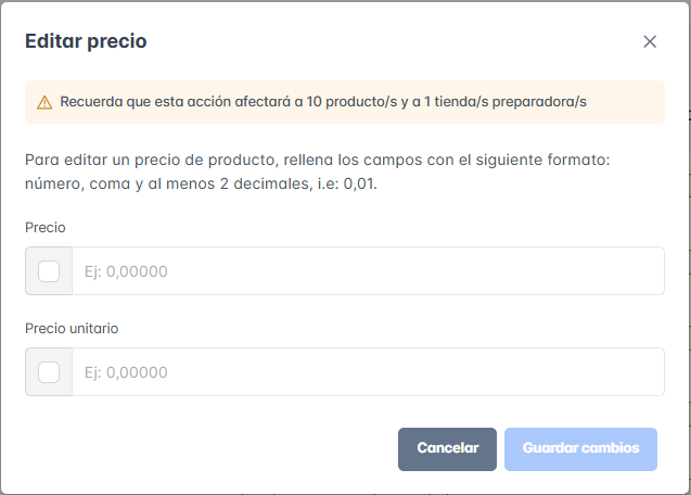 Editar precio