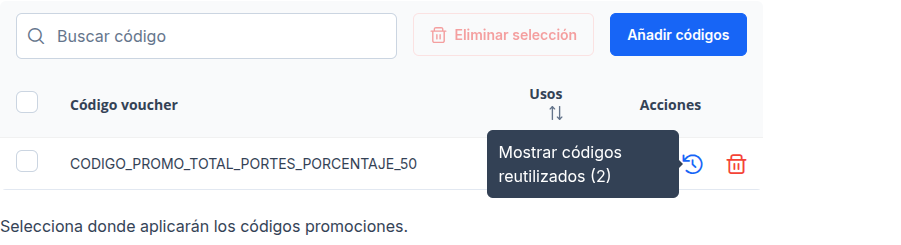 Acciones de un voucher