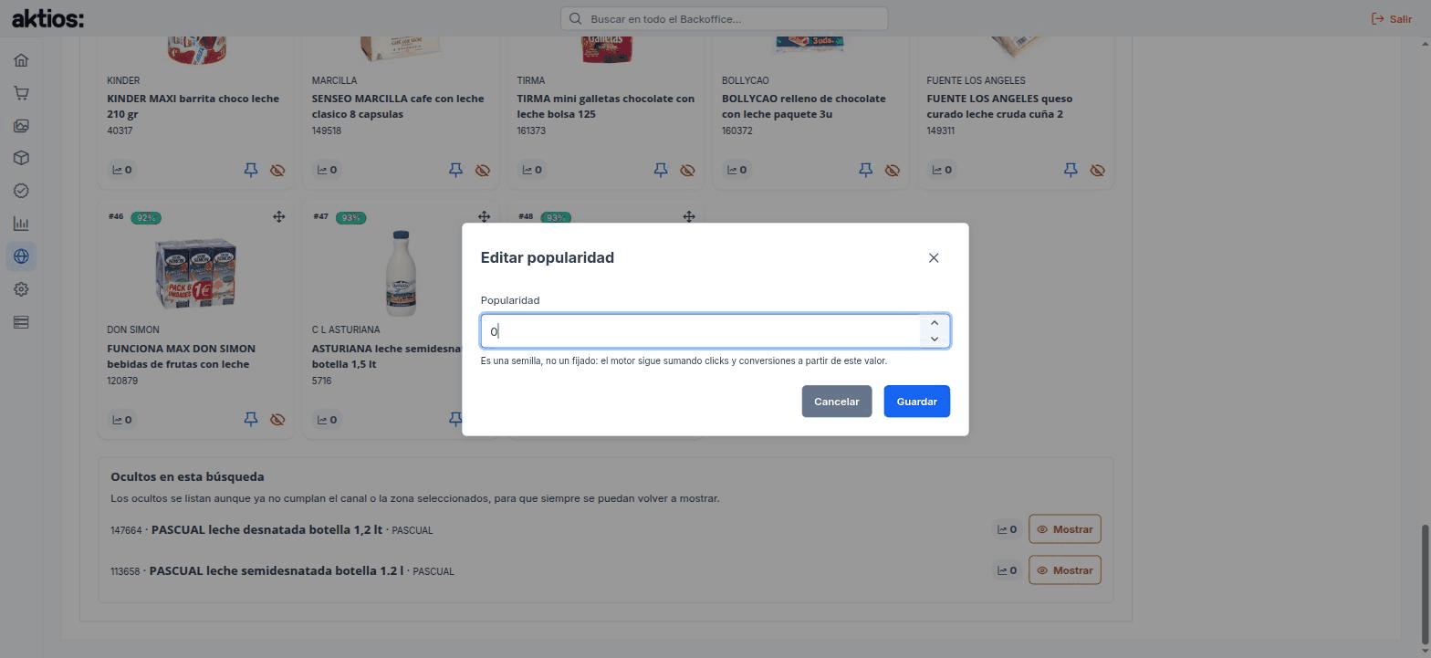 Editar la popularidad de un producto