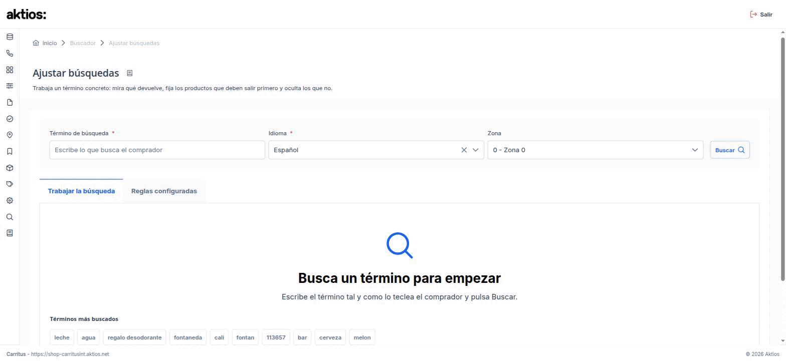 Pantalla de ajustar búsquedas
