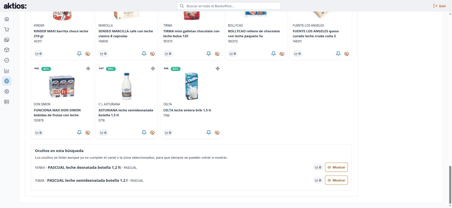 Lista de productos ocultos