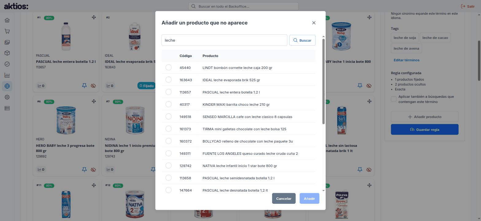 Modal de añadir producto