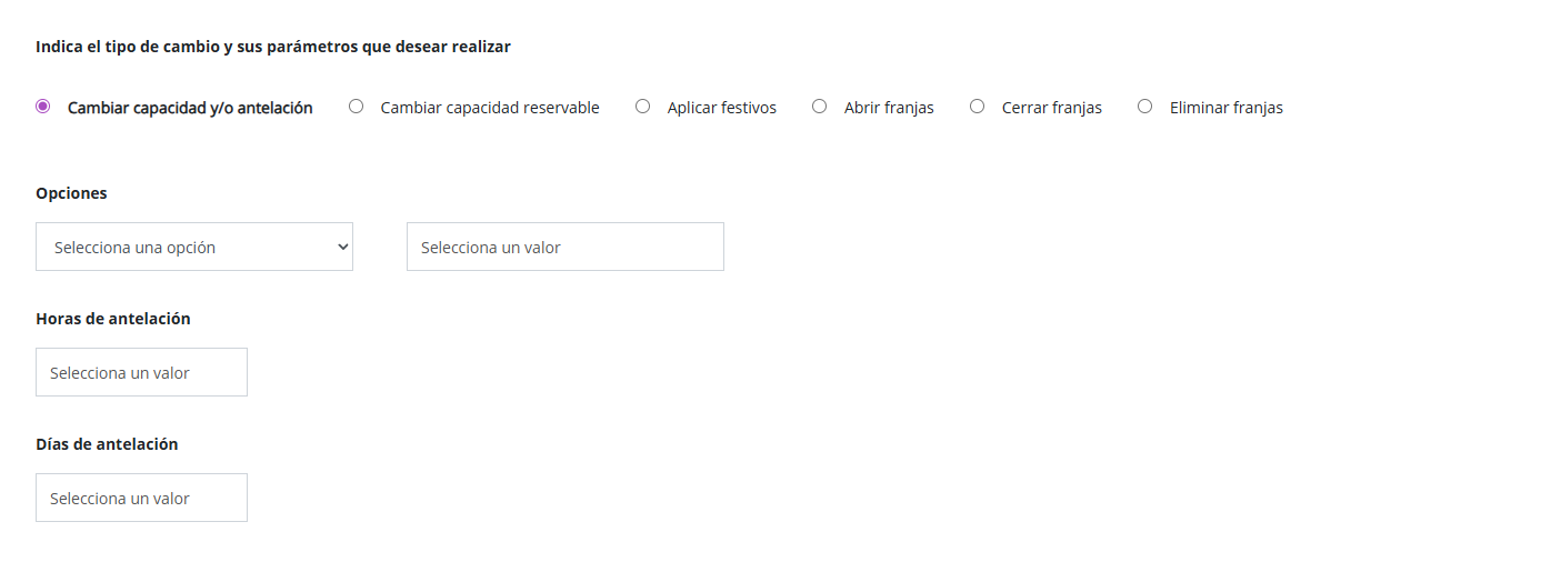 Tipos de modificación disponibles