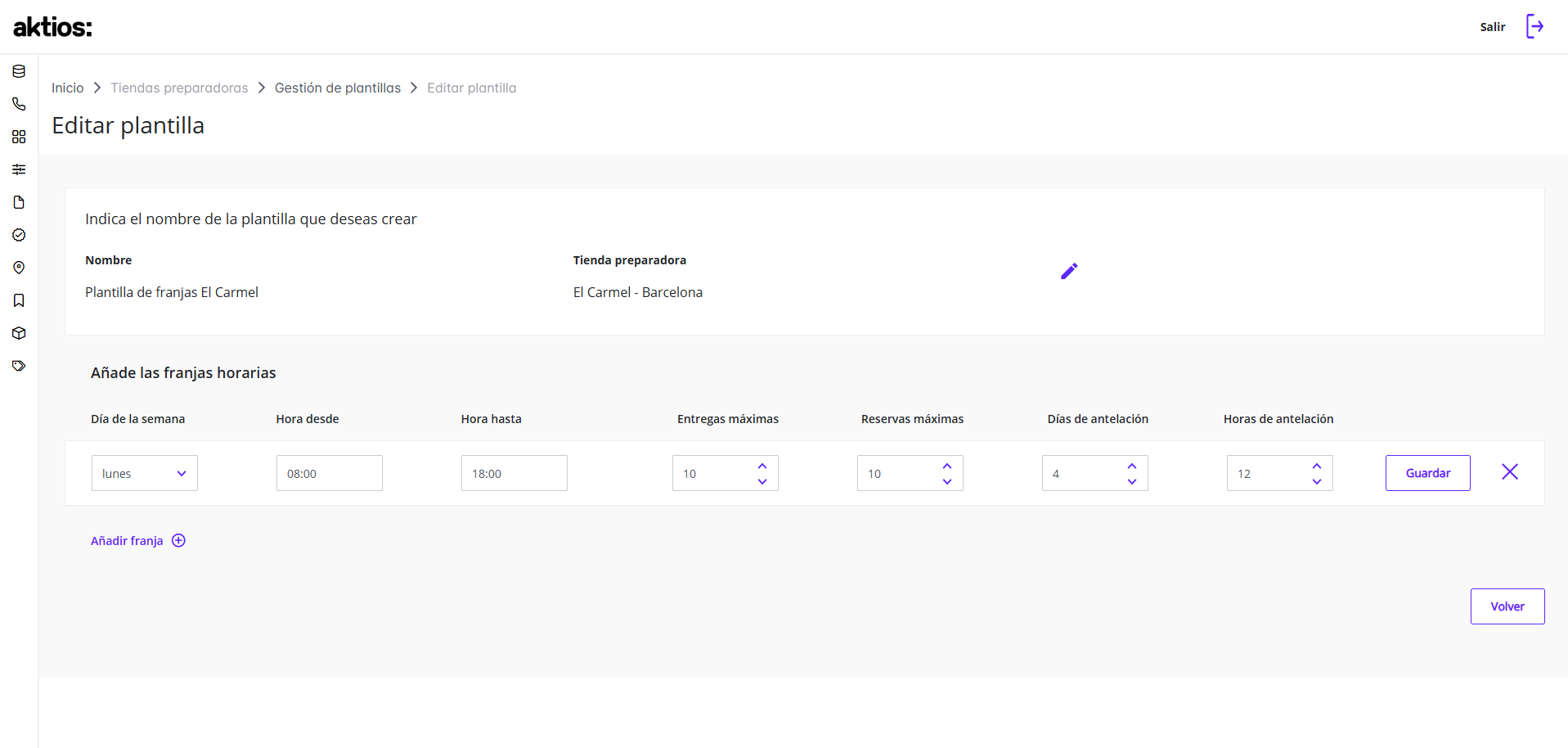 Configuración de franjas horarias