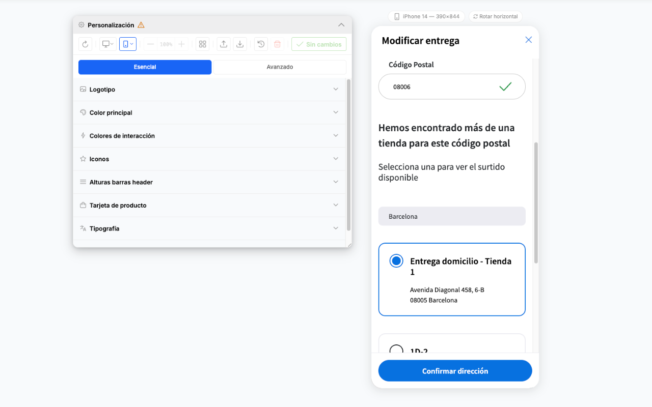 Vista previa en modo dispositivo móvil