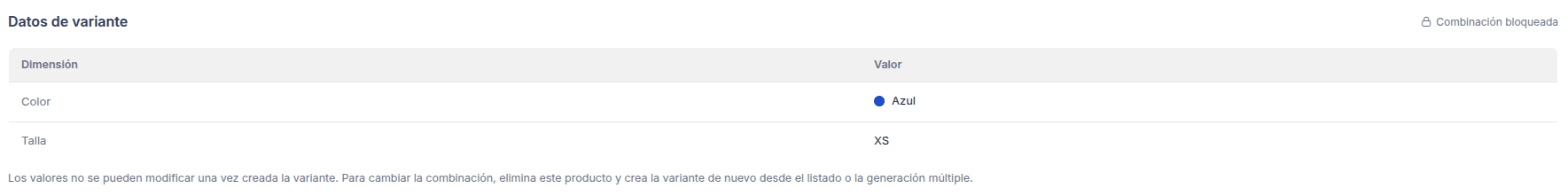 Bloque Datos de variante